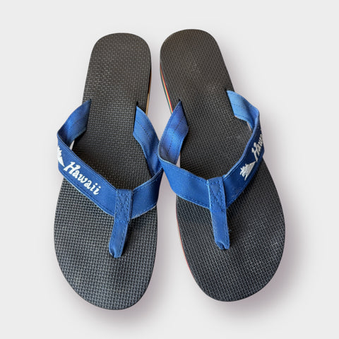 90s Rainbow Blue Hawaii Flip Flops Size 11