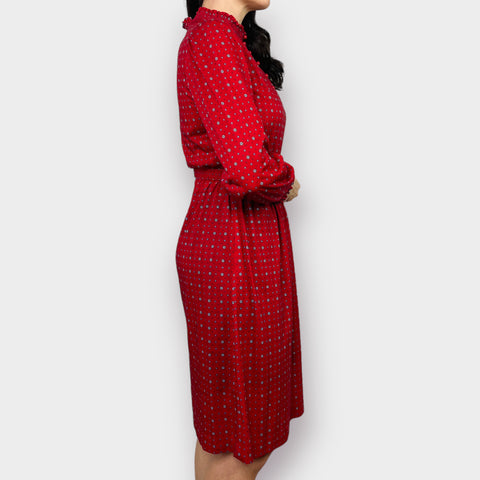 80s Taurus II Deadstock Red high collar Day Dress