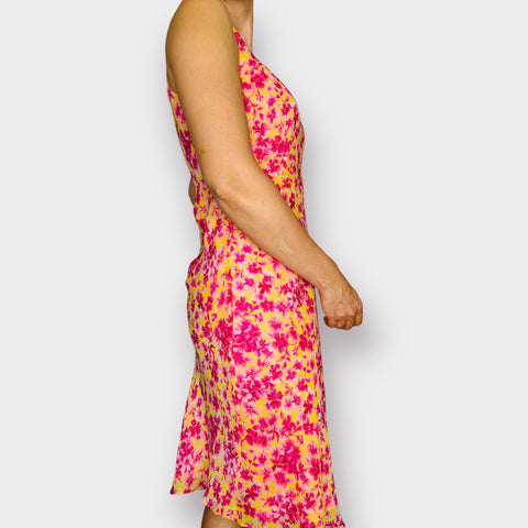 Y2K Bob Mackie Pink Yellow Floral Silk Dress