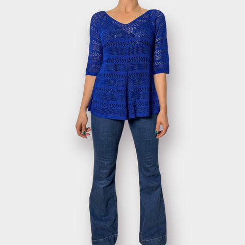 Y2K Studio 8 Blue Crochet Top Size L