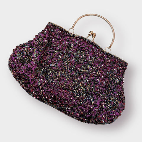 2000s Purple Beaded Handbag with Silver Circle