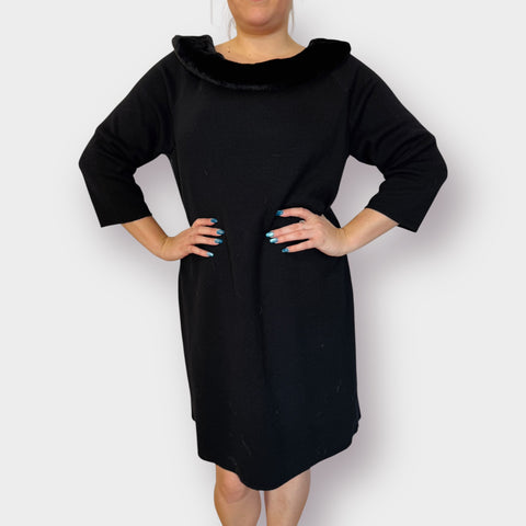 90s Nina Leonard Black Dress with Faux Fur Trim Size 3X