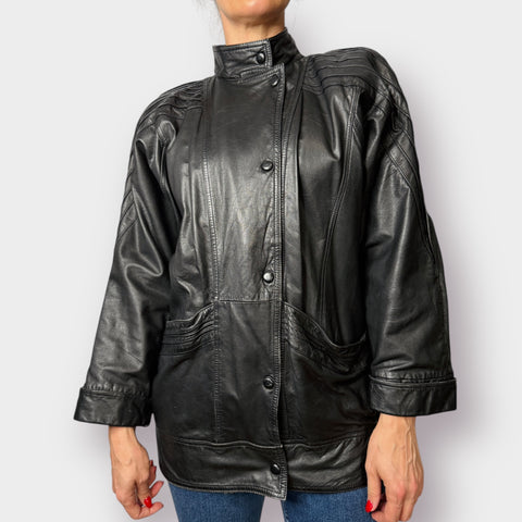 80s Avanti Black Leather Coat Size M