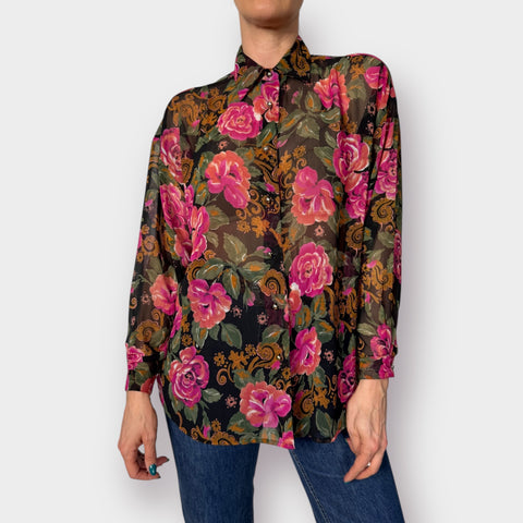 90s Express Compagnie Floral Sheer Blouse Size XL