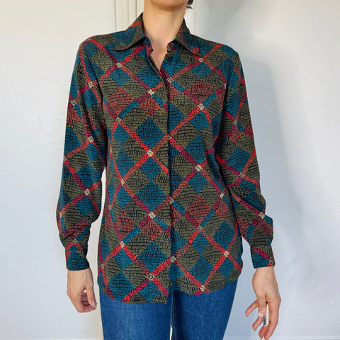 90s Tess Diamond Pattern Blouse Size M