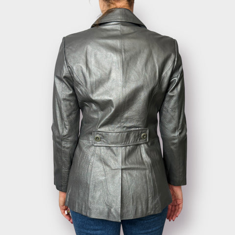 Y2K Jerry Lewis Silver Leather Jacket Size XS