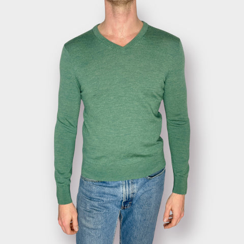 2000s Lands’ End Green Wool V-Neck Sweater