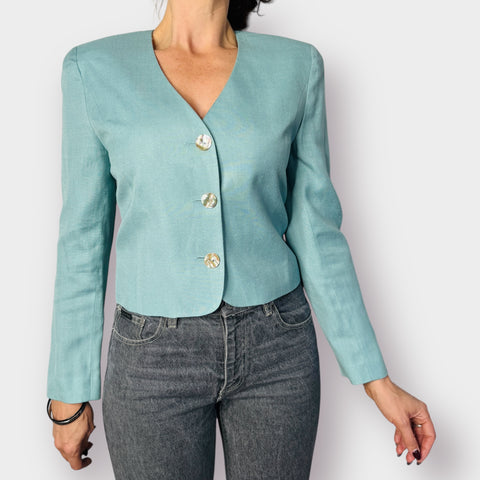 90s David Brooks Sage Blue Crop Blazer Size M