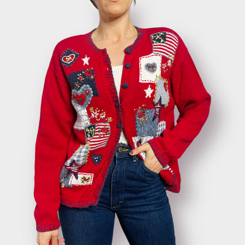 90s Heirloom Collectibles Red Americana Cardigan Sweater
