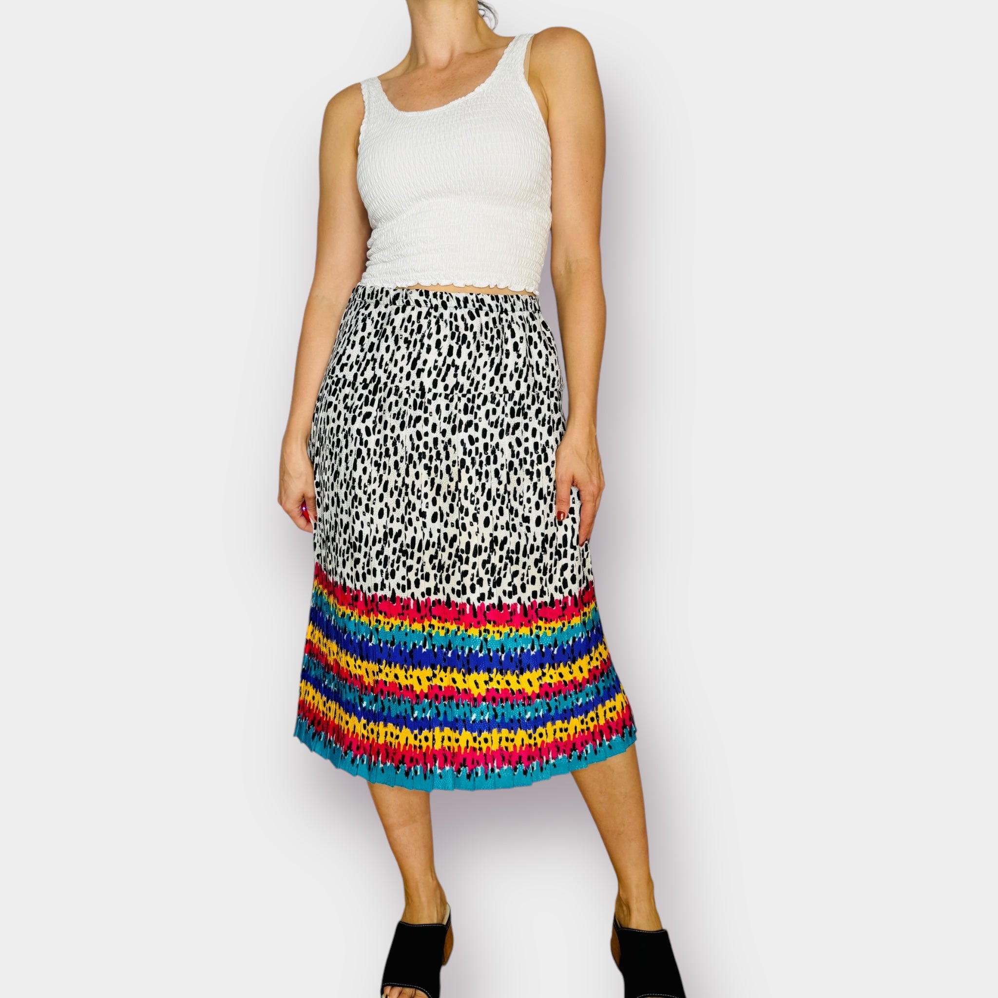 80s Speckled Print Pleated Midi Skirt with multicolor hem CRITERIA VINTAGE