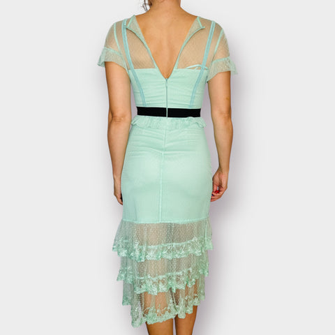 Three Floor Sea Foam Aqua Lace Cocktail Dress