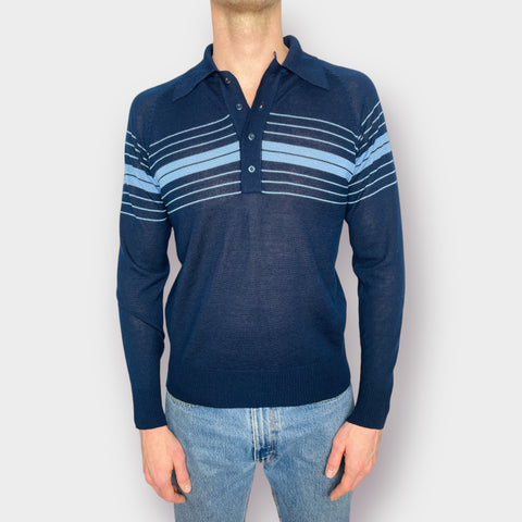 80s Navy Sweater with Light Blue Stripes