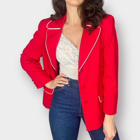 90s Rafaella Red Fitted Blazer with White Piping