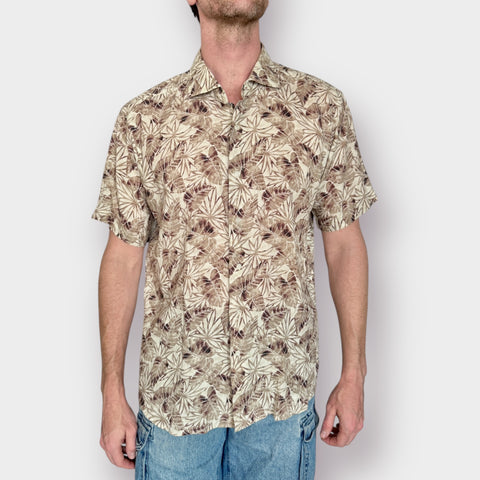 Peter Millar Tan Leaf Linen Shirt Size XL