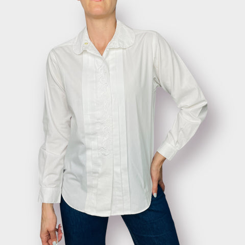 90s Charter Club White Pleated Button Front Shirt