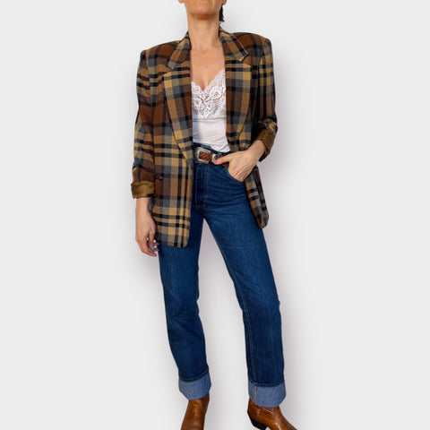 90s Requirements Tan Gray Plaid Blazer Size M