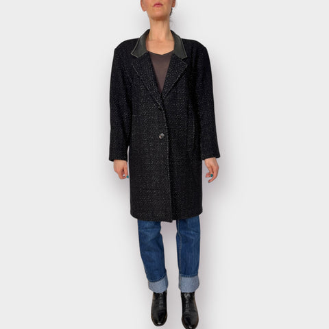 90s Hunters Run Leather Collar Gray Wool Overcoat Size M