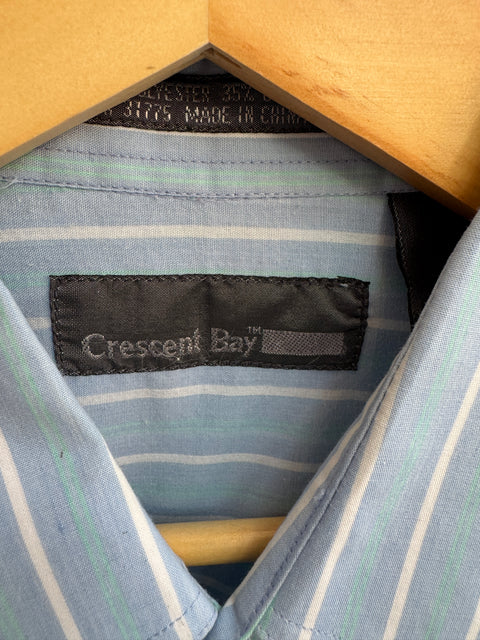 90s Crescent Bay Blue Striped Button Front Size L