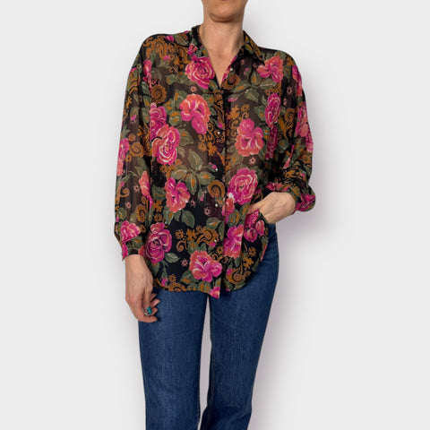 90s Express Compagnie Floral Sheer Blouse Size XL