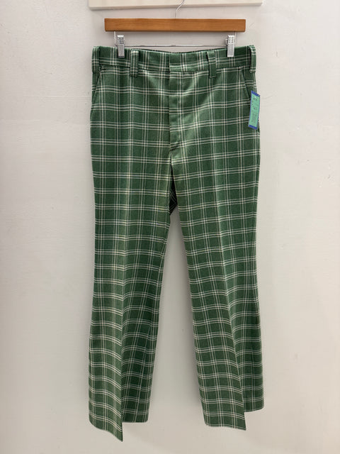 70s Green Plaid Bellbottoms Size 34