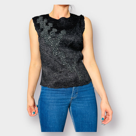 90s Alberto Makali Black Jeweled Crinkle Tank Size XL