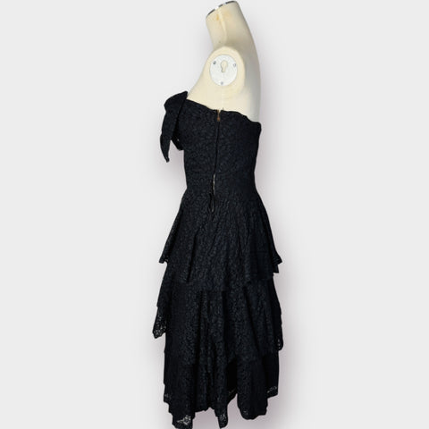 1950s Black Lace Strapless Cocktail Dress size Size XS