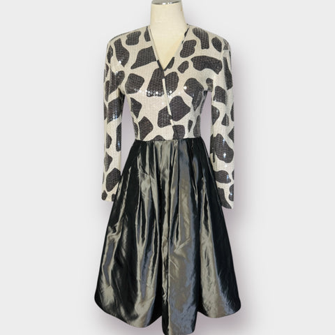 80s Chetta B Silver Sequin Top Cocktail Dress Size XS