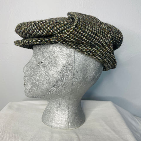 80s Chris Dawes Harris Tweed Wool Newsboy Style Cap with Ear Flaps