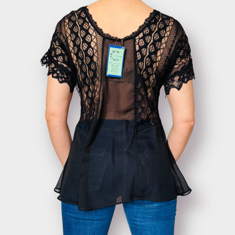 90s BKE Black Lace Sheer Blouse Size M