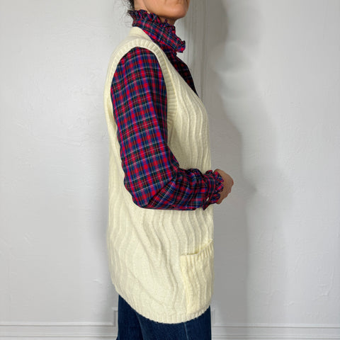 80s Cream Open Tunic Vest Size L