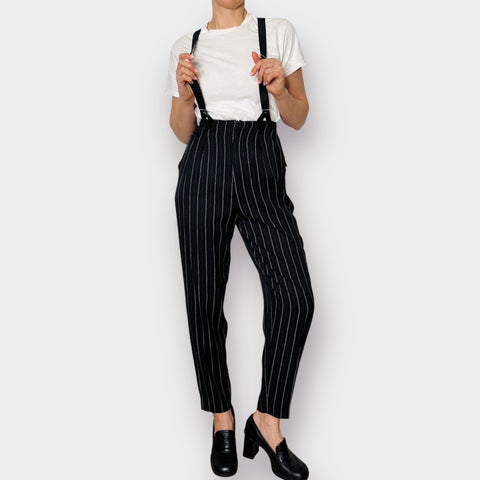 90s Joule Black Pinstripe Suspender Pants Size S/M