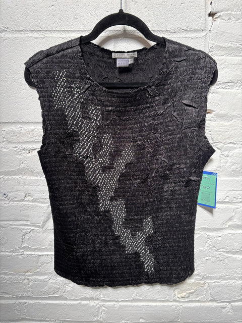 90s Alberto Makali Black Jeweled Crinkle Tank Size XL
