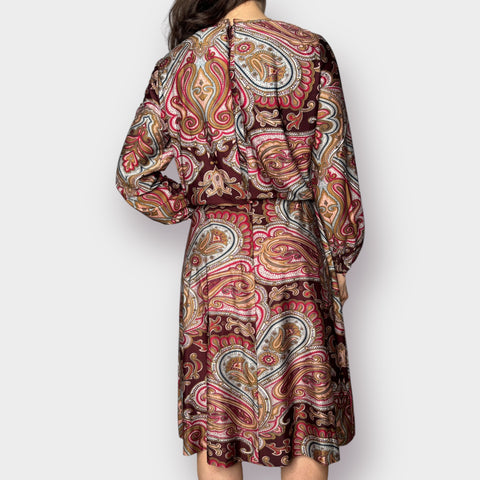 70s Umba for Parnes Feinstein Burgundy Brown Paisley Midi Dress