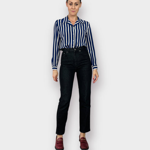 90s Leslie Fay Blue Striped Blouse Size M