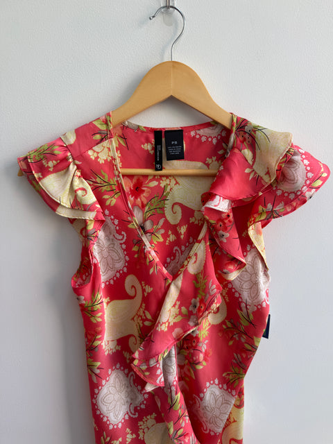 00s New Directions Peach Floral Sleeveless Blouse Size S
