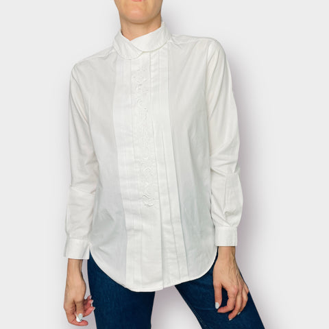 90s Charter Club White Pleated Button Front Shirt