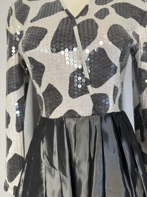 80s Chetta B Silver Sequin Top Cocktail Dress Size XS