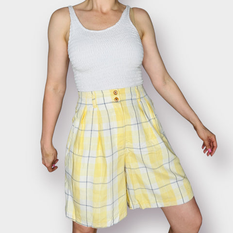 90s The Limited Yellow Navy Window Pane Plaid Shorts