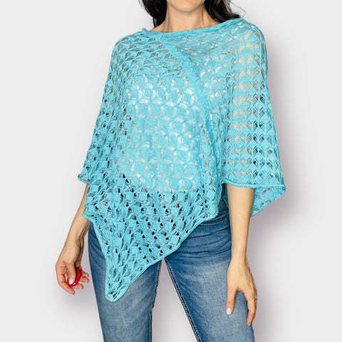 2000s Venezia Aqua Crochet Cape Shawl