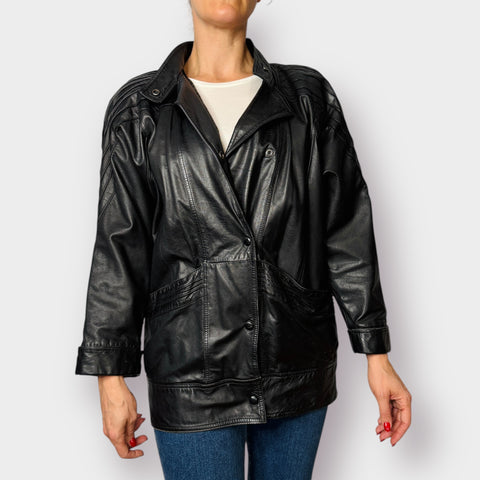 80s Avanti Black Leather Coat Size M