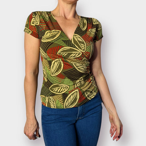 Y2K Sere Nade Olive Leafy Print Top Size S