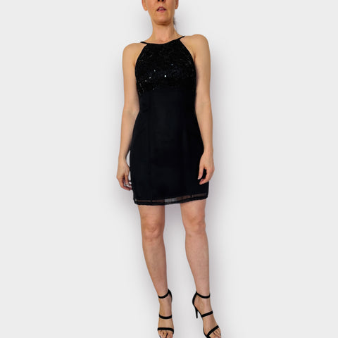 90s De-Laru Black Party Dress with Sequin Top Size M