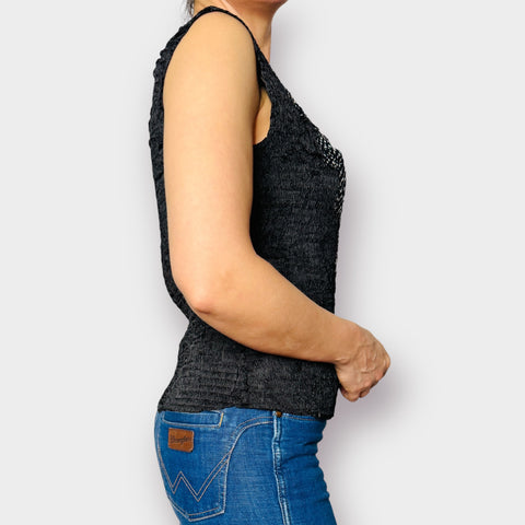 90s Alberto Makali Black Jeweled Crinkle Tank Size XL