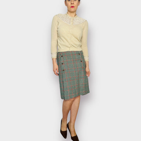 70s Red and Green Wool Plaid Skirt