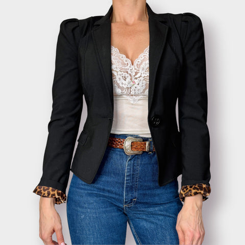 2000s Express Black Blazer with cat print lining Size XS