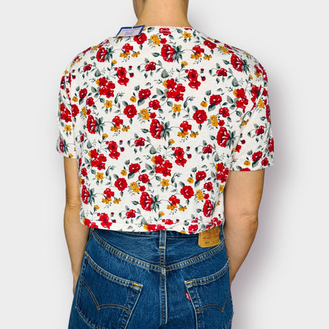 90s red and yellow floral tee