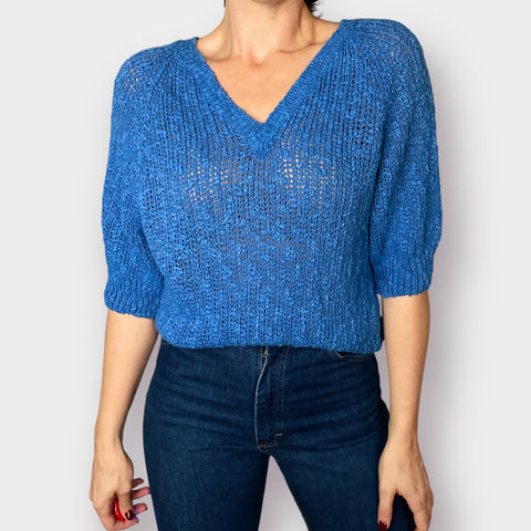 80s Hot Connection Blue Short Sleeve Sweater