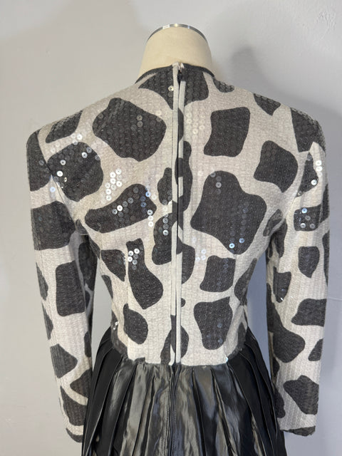 80s Chetta B Silver Sequin Top Cocktail Dress Size XS