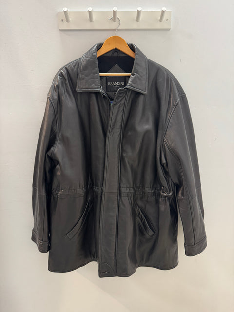 00s Brandini Black Leather Coat Size XL