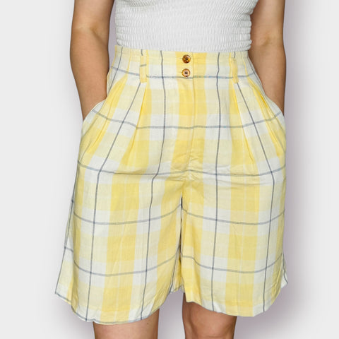 90s The Limited Yellow Navy Window Pane Plaid Shorts